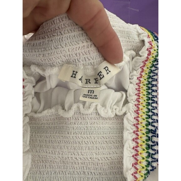 Harper Off Shoulder Top Smocking Rainbow Stitching Soft Girlie Size Medium - Picture 2 of 11